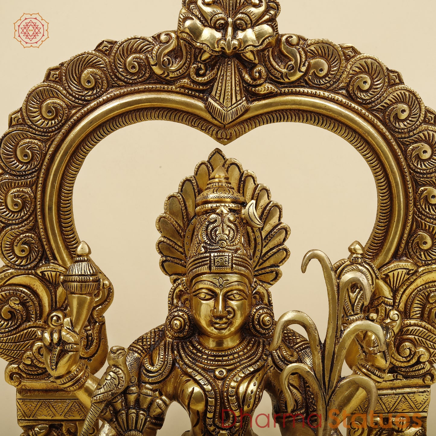 Brass Rajarajeshwari with Frame, Golden Finish, 18"