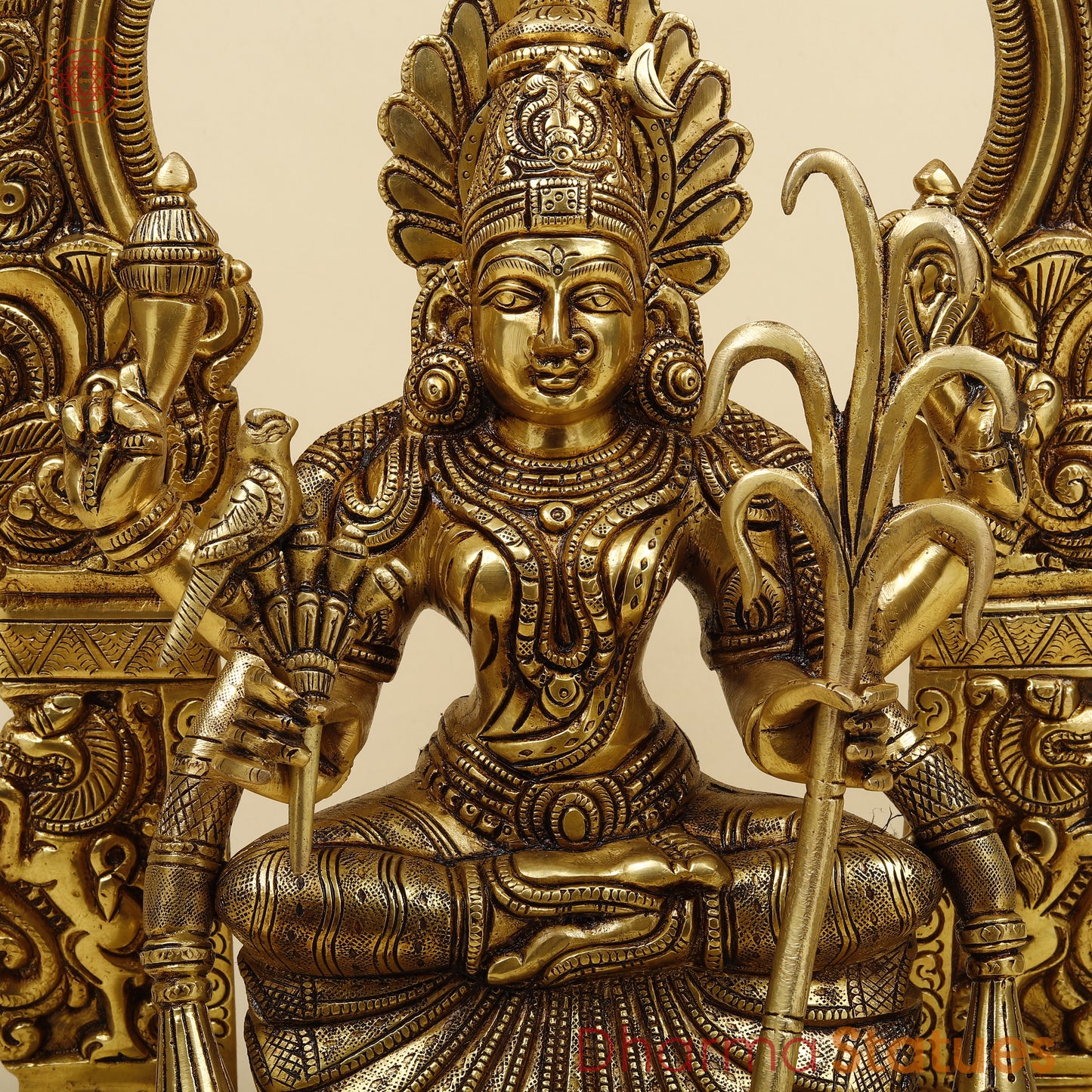 Brass Lakshmi seated in Frame, Fine Golden Finish, 18"