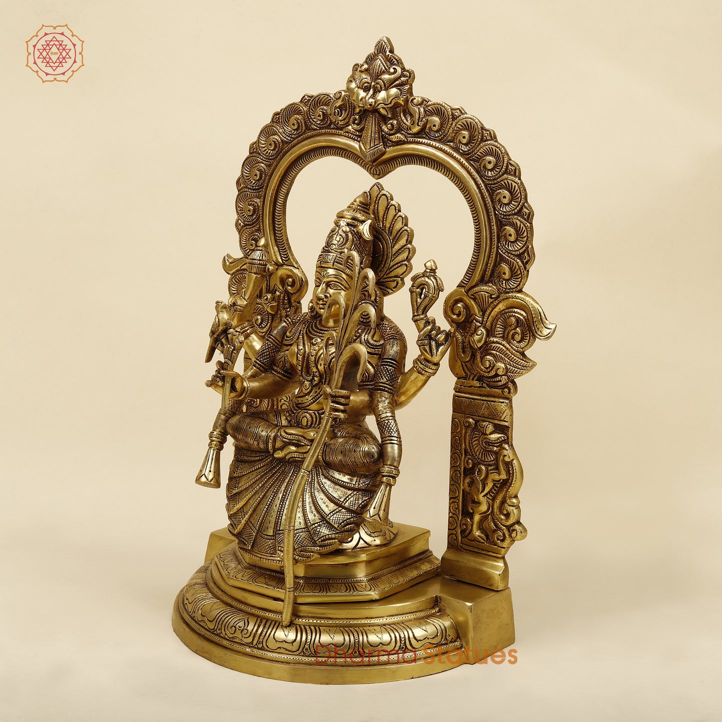 Brass Rajarajeshwari with Frame, Golden Finish, 18"