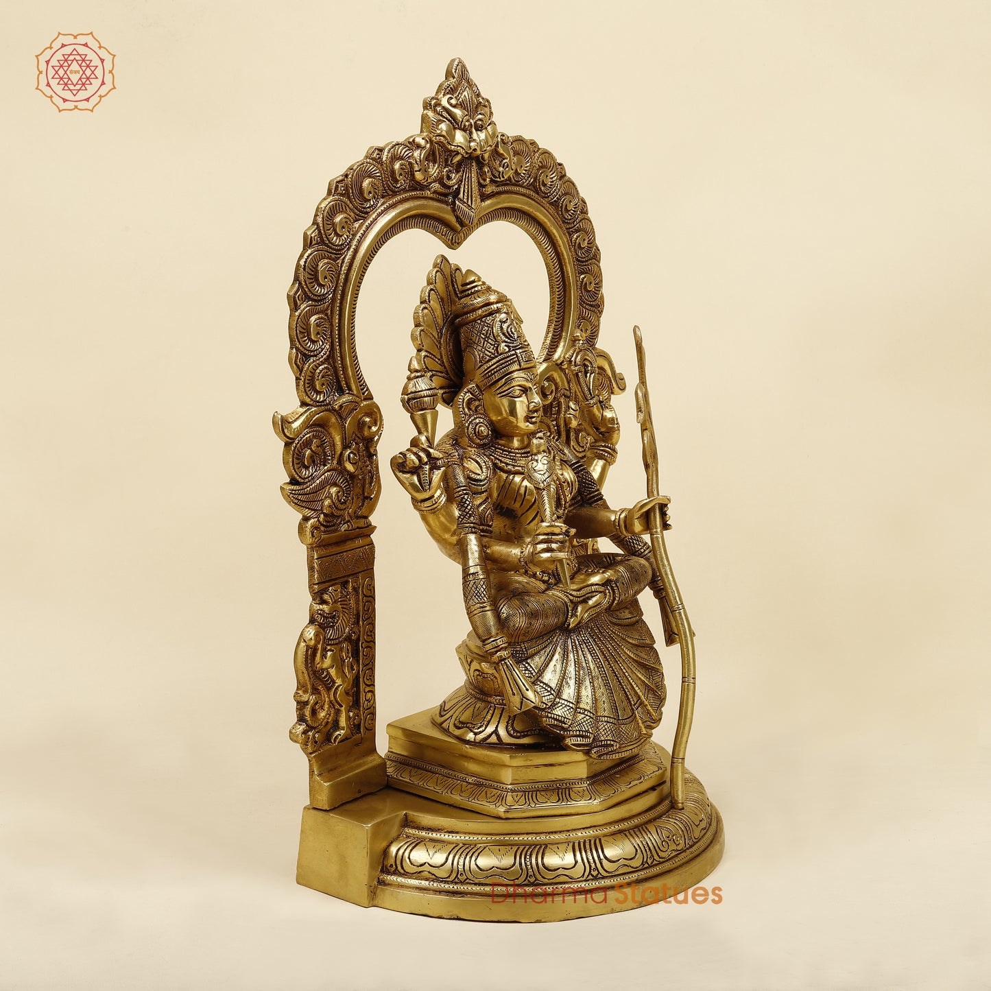 Brass Lakshmi seated in Frame, Fine Golden Finish, 18"