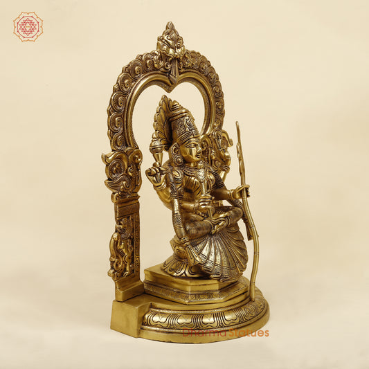 Brass Lakshmi seated in Frame, Fine Golden Finish, 18"
