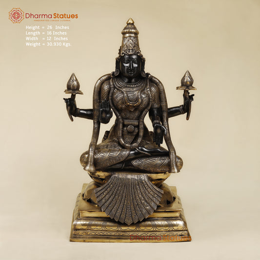 Brass Lakshmi seated, Black Patina & Golden Finish, 26"