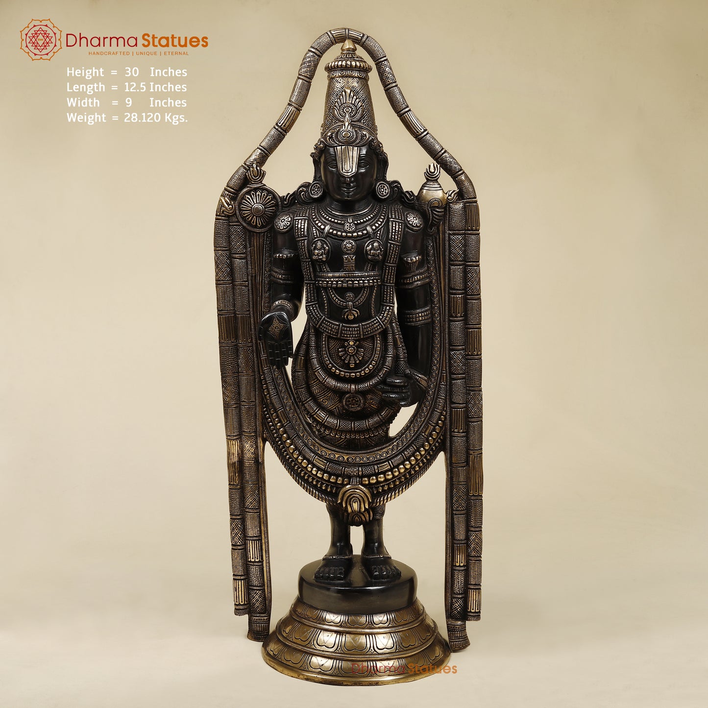 Brass Tirupati Balaji with Frame, Fine Golden Finish, 30"