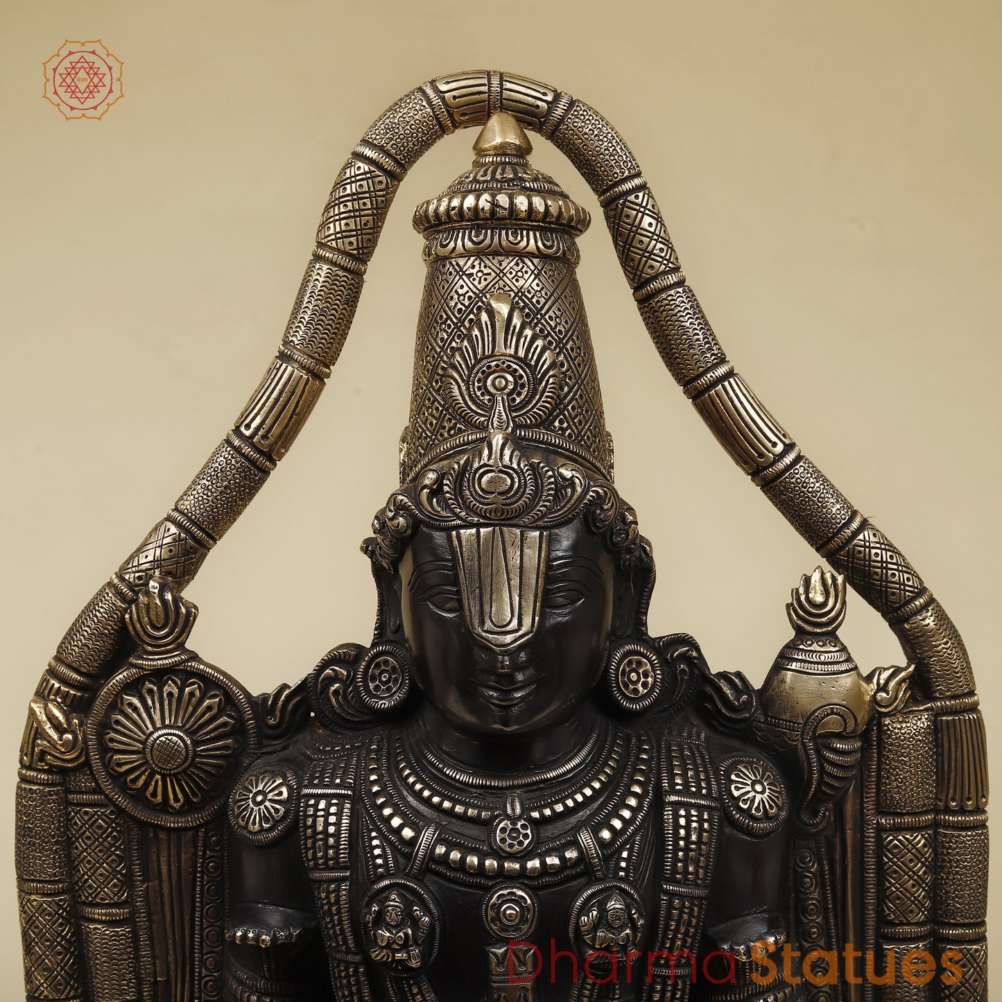 Brass Tirupati Balaji with Frame, Fine Golden Finish, 30"