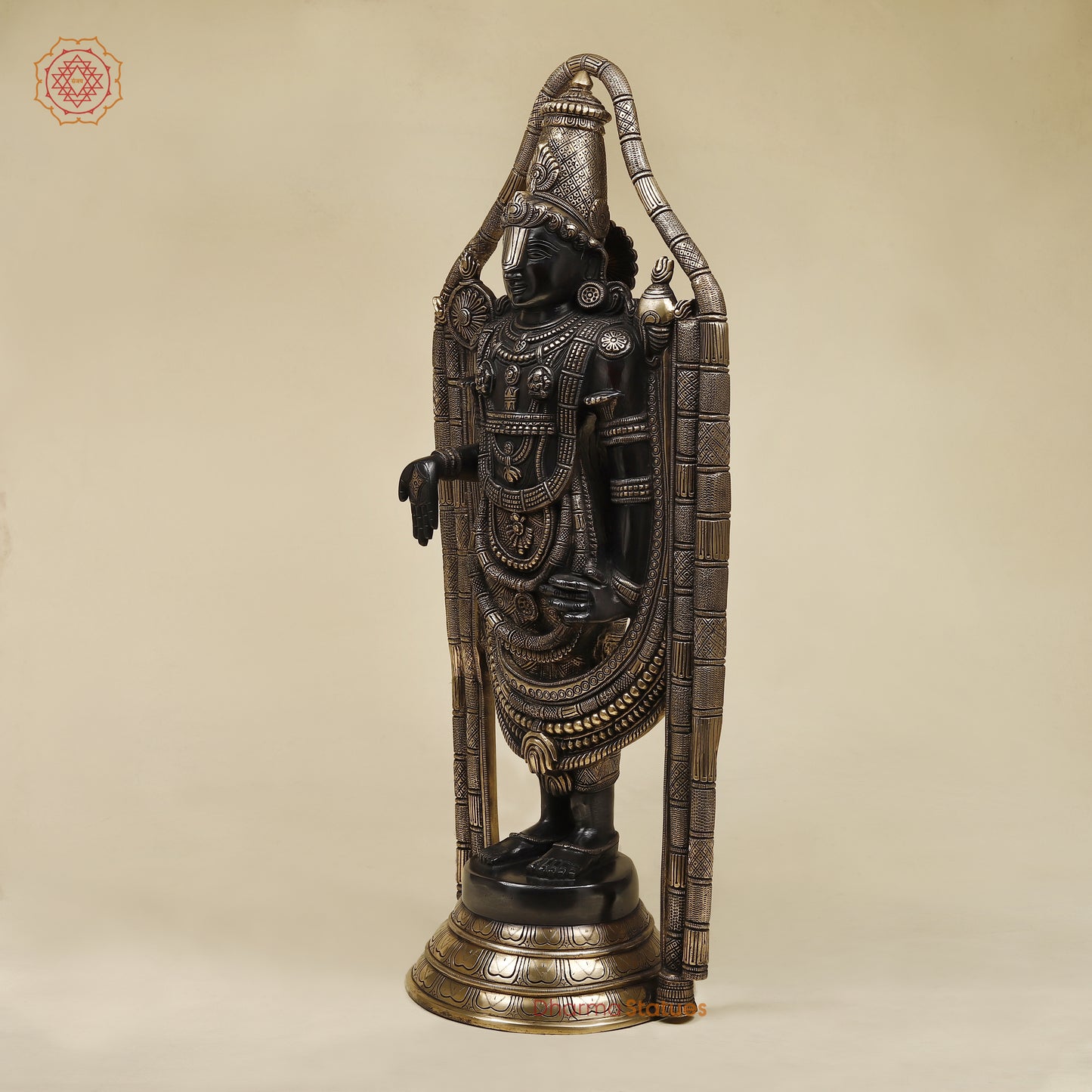 Brass Tirupati Balaji with Frame, Fine Golden Finish, 30"