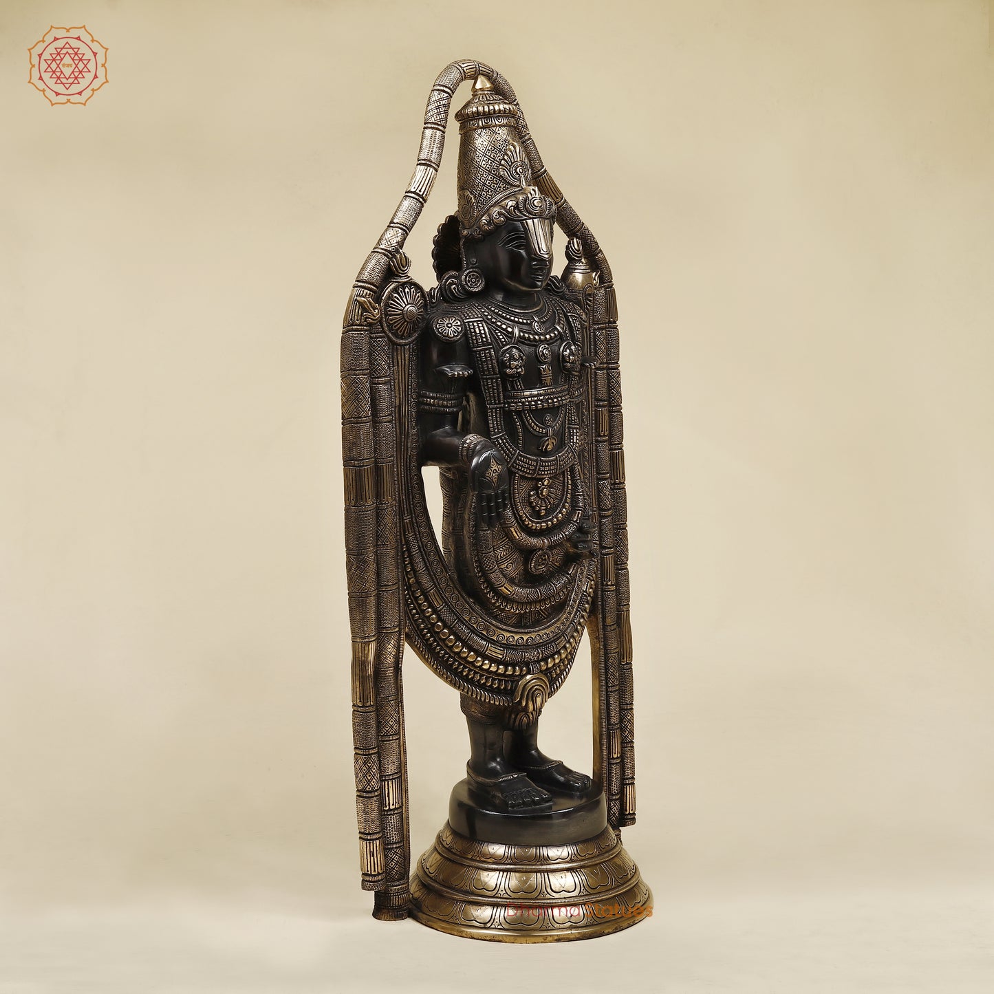 Brass Tirupati Balaji with Frame, Fine Golden Finish, 30"