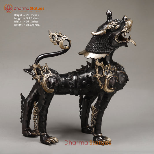 Brass Nepali Lion, Black Patina & Golden Finish, 22"