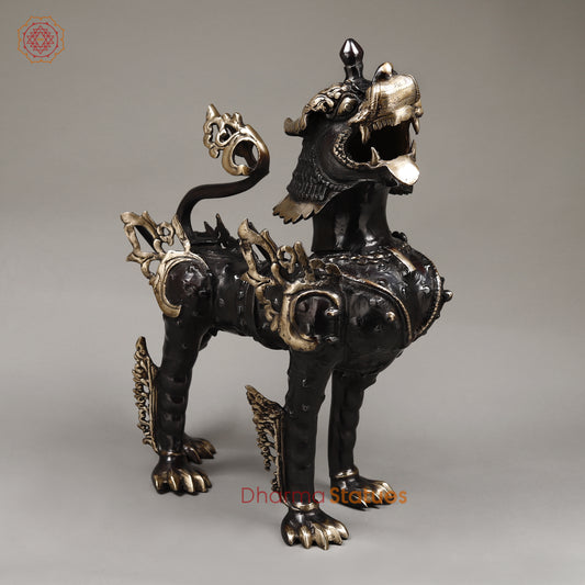 Brass Nepali Lion, Black Patina & Golden Finish, 22"