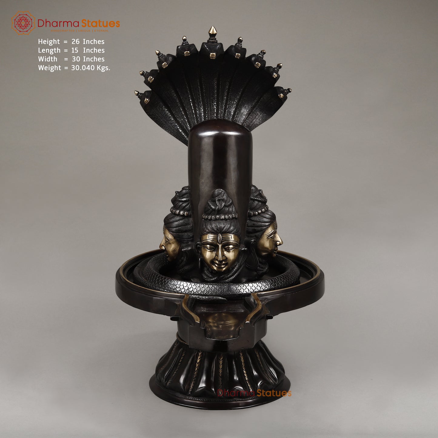 Brass Pashupatinath Lingam, Black Patina & Smooth Finish, 26"