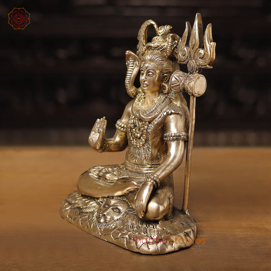 Brass Shiva Statue, Fine Golden Finish, 10.5"