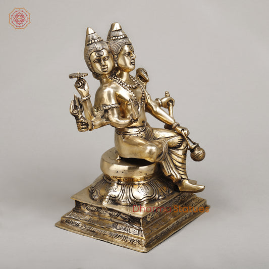 Brass Dattatreya seated, Golden Finish, 12"