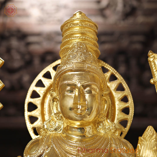 Brass Lord Surya Idol, The Radiant Deity of Time and Illumination, Glazing Gold Finish 36"
