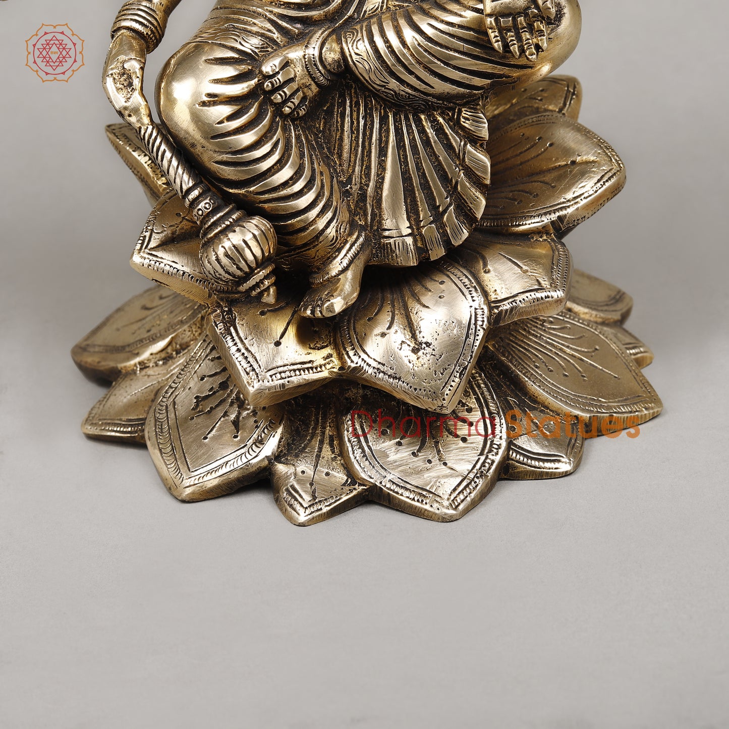 Brass Gayatri Devi seated on Lotus, Fine Golden Finish, 9"