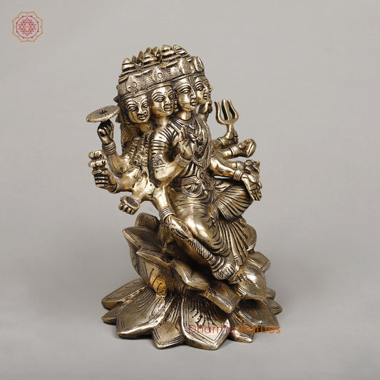 Brass Gayatri Devi seated on Lotus, Fine Golden Finish, 9"