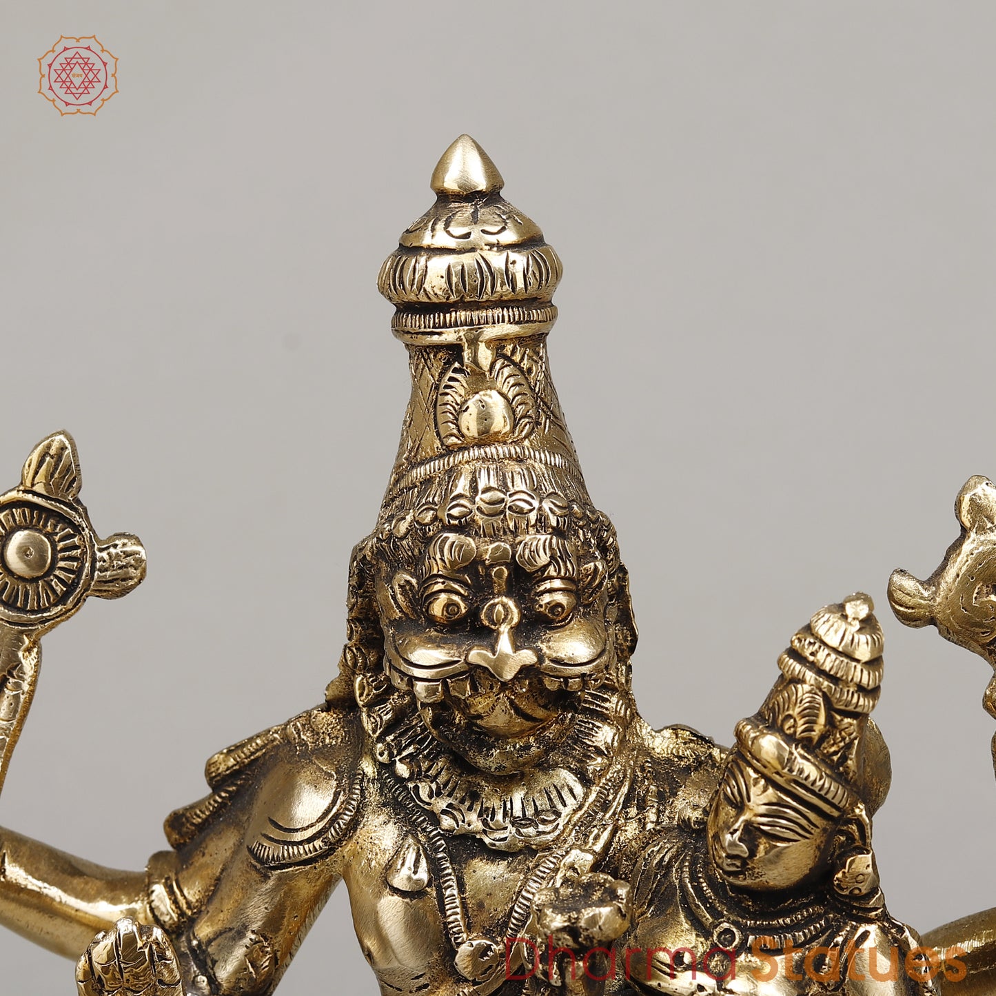 Brass Narasimha With Lakshmi, Crushed The Snake, Golden Finish, 12"
