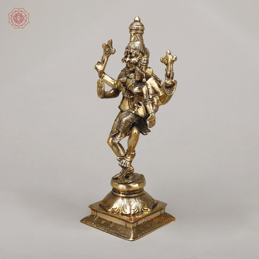 Brass Narasimha With Lakshmi, Crushed The Snake, Golden Finish, 12"