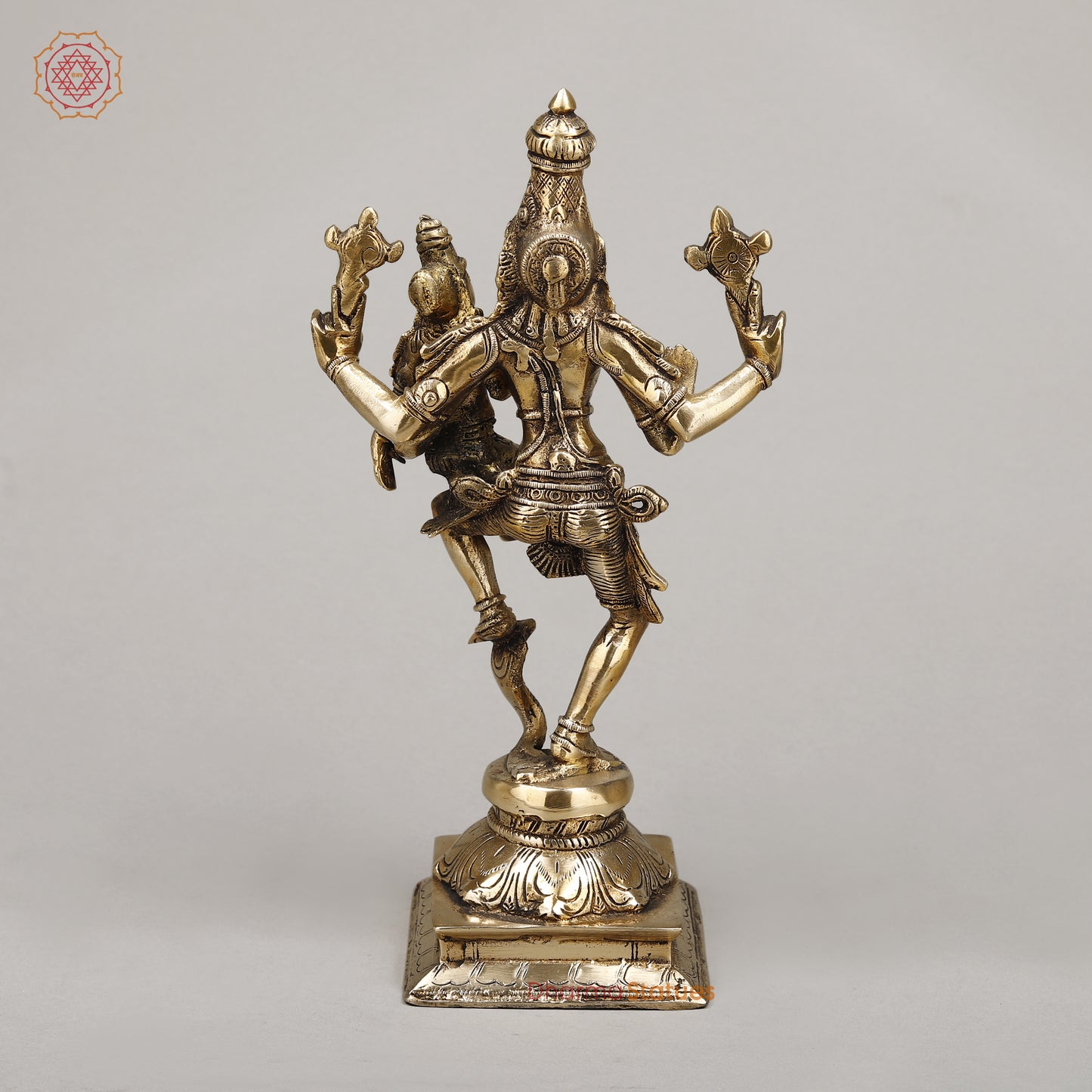 Brass Narasimha With Lakshmi, Crushed The Snake, Golden Finish, 12"