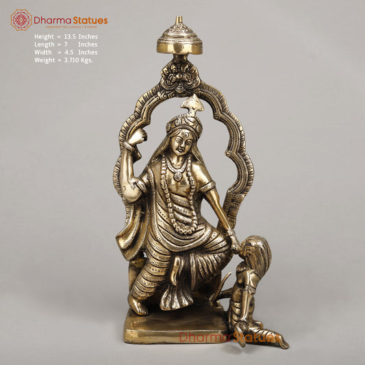 Brass Bagalamukhi Devi, Fine Golden Finish, 13.5"