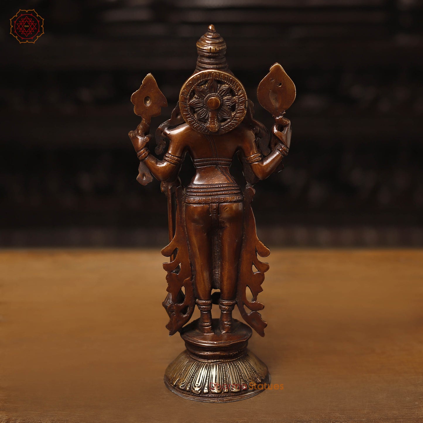 Brass Vishnu Standing On lotus, Antique Finish 12.5"