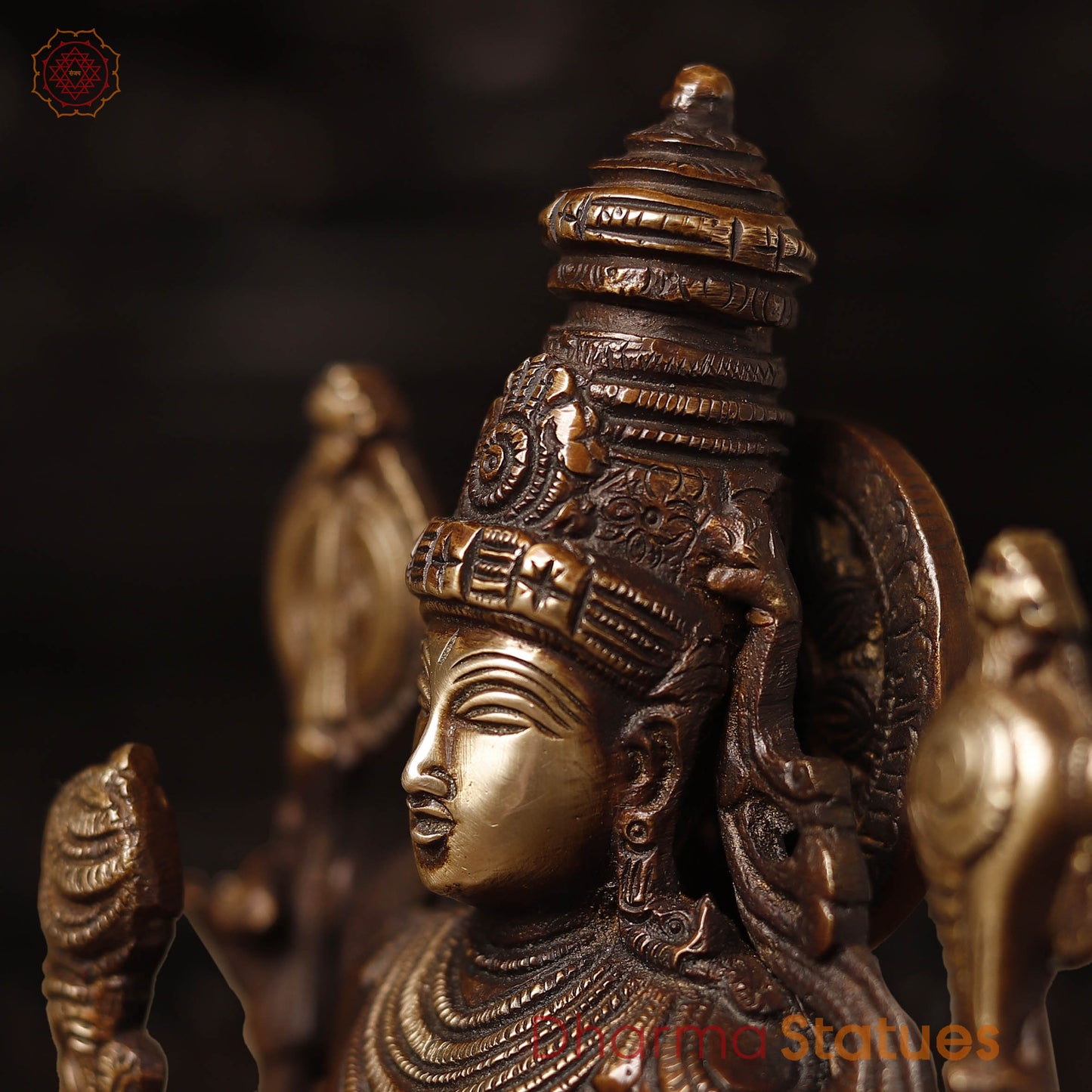 Brass Vishnu Standing On lotus, Antique Finish 12.5"