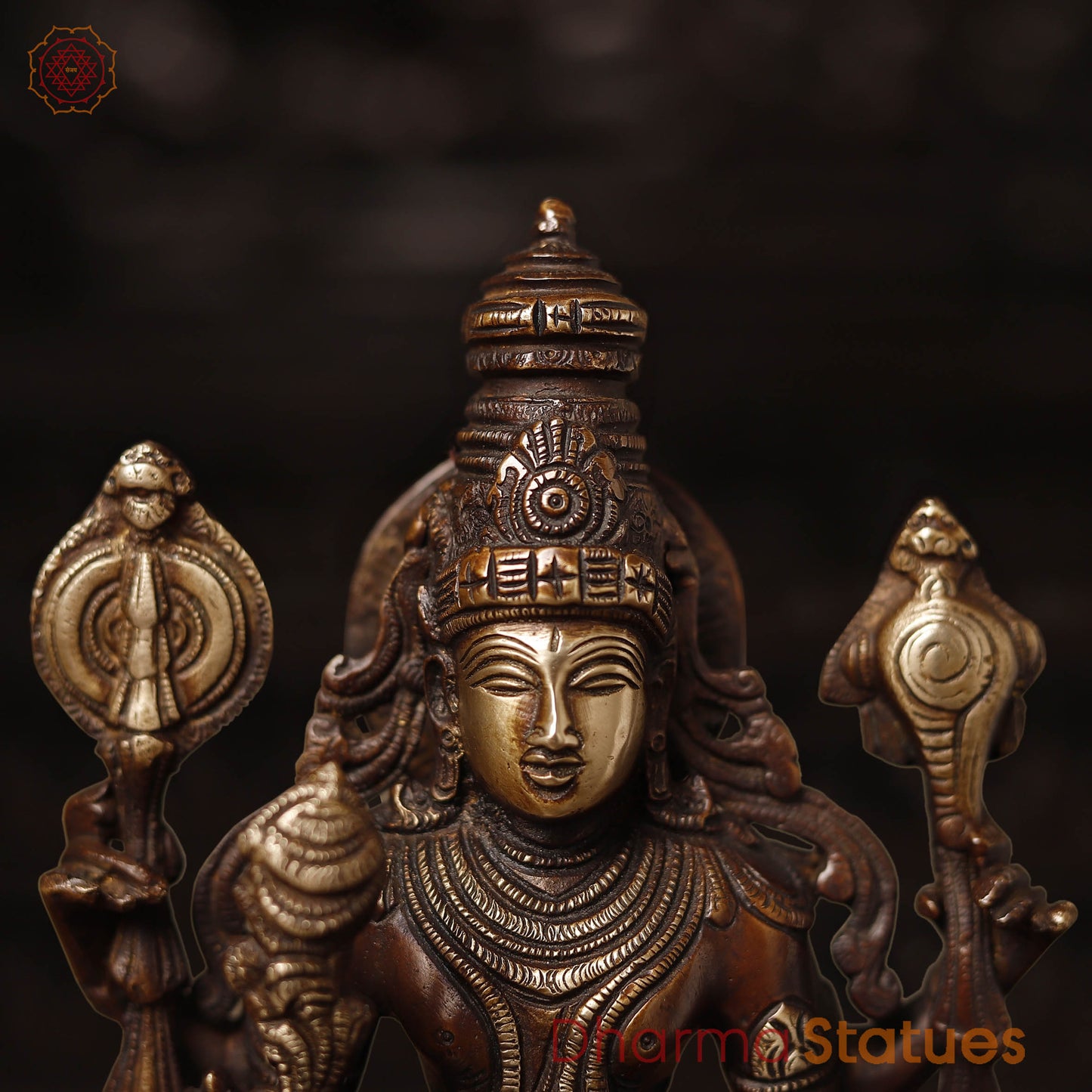 Brass Vishnu Standing On lotus, Antique Finish 12.5"