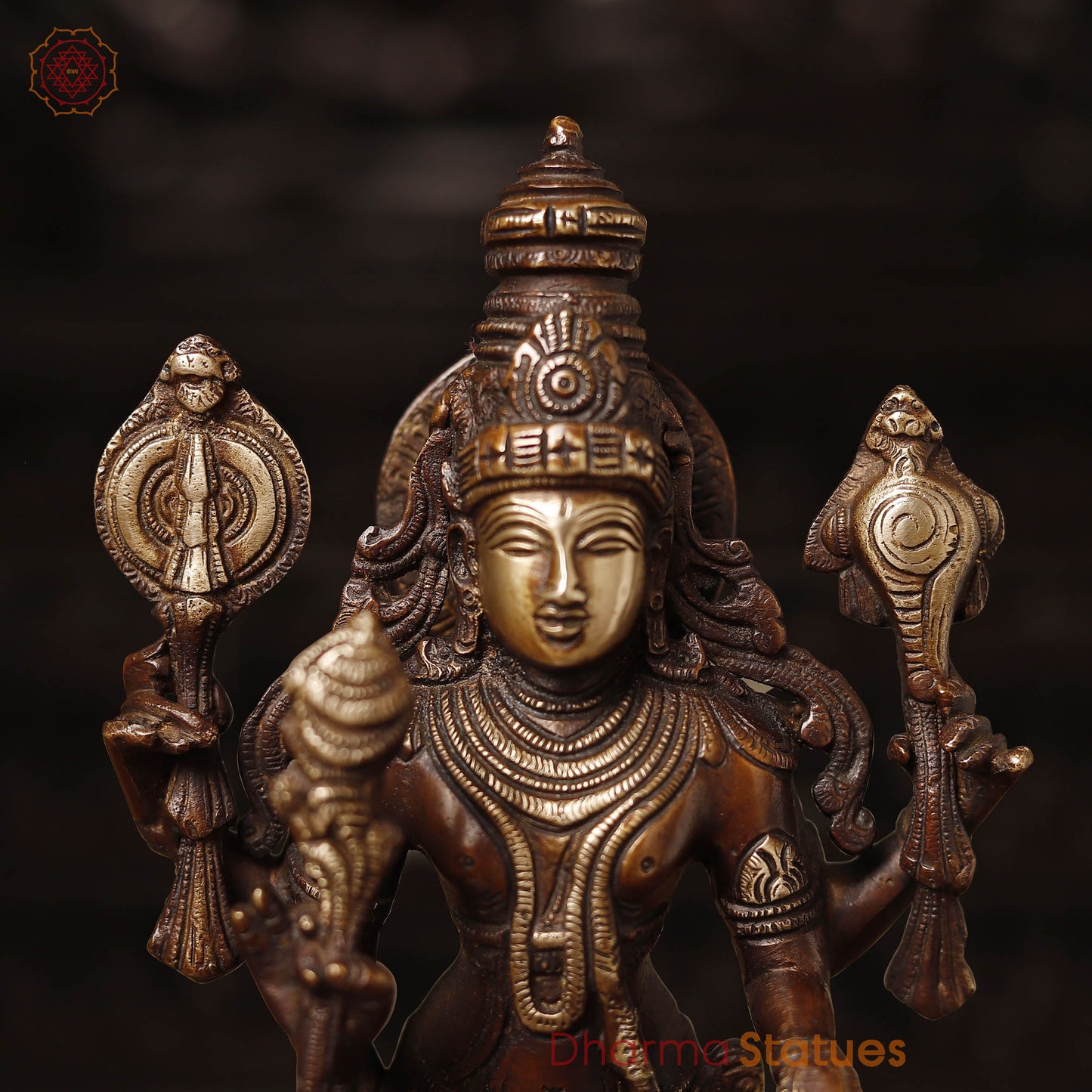 Brass Vishnu Standing On lotus, Antique Finish 12.5"