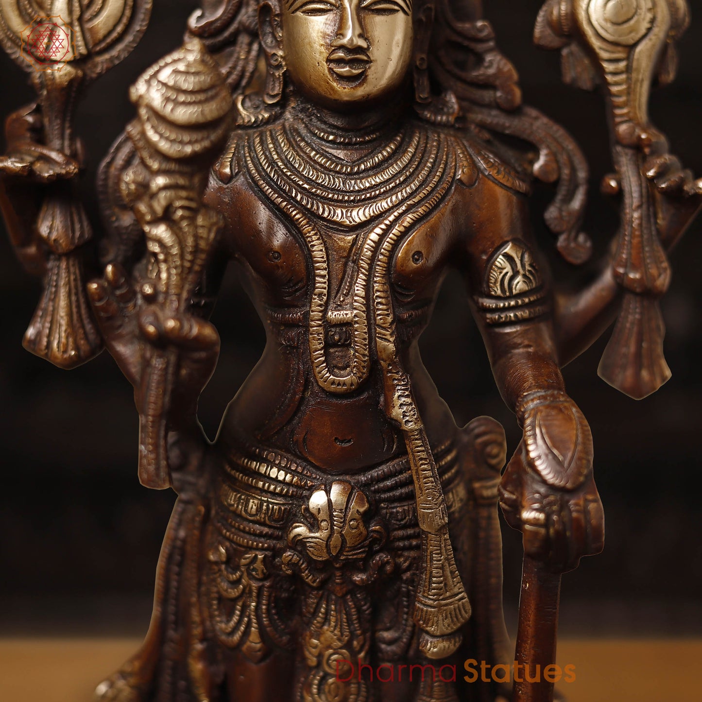 Brass Vishnu Standing On lotus, Antique Finish 12.5"