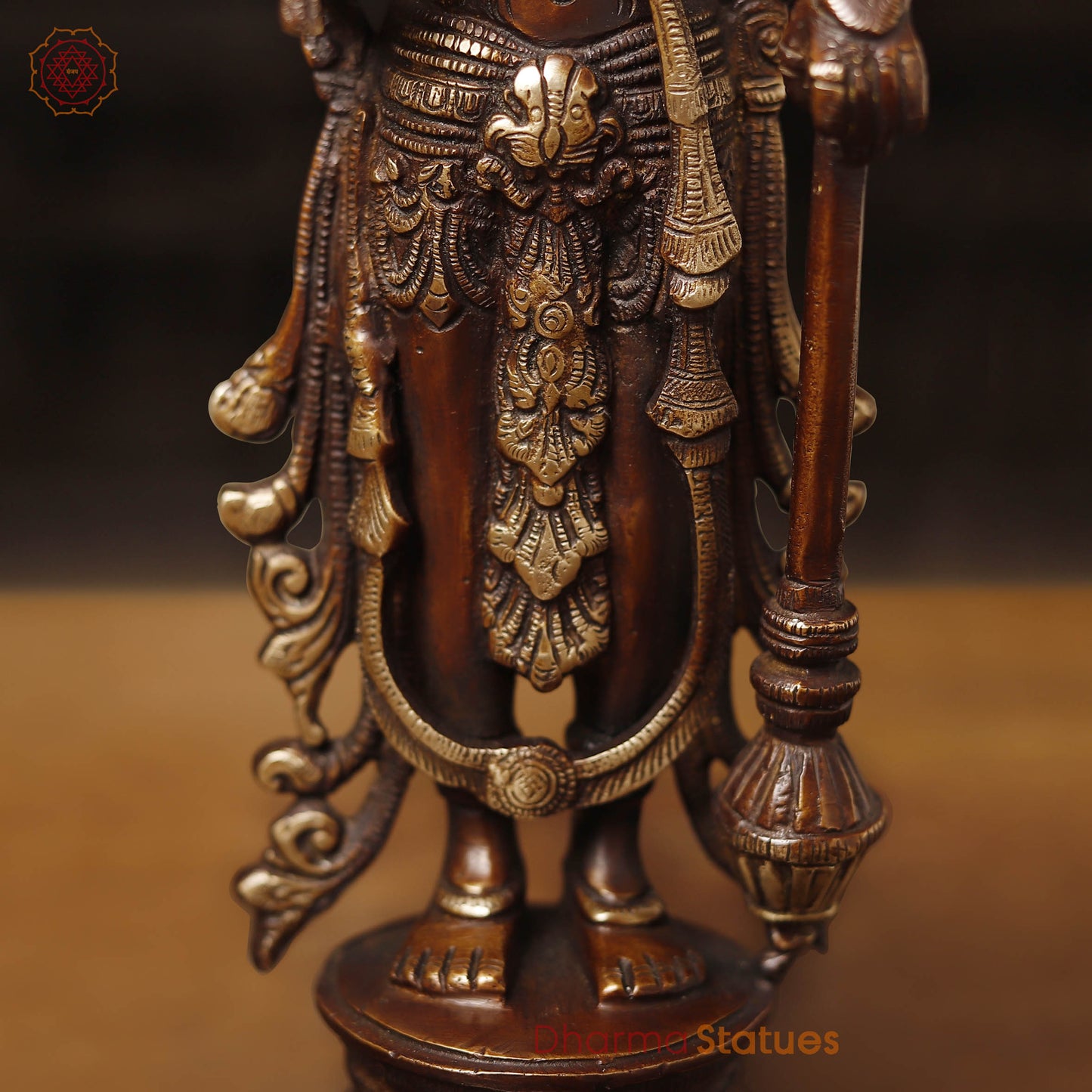 Brass Vishnu Standing On lotus, Antique Finish 12.5"