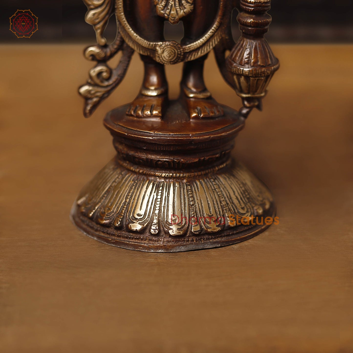 Brass Vishnu Standing On lotus, Antique Finish 12.5"