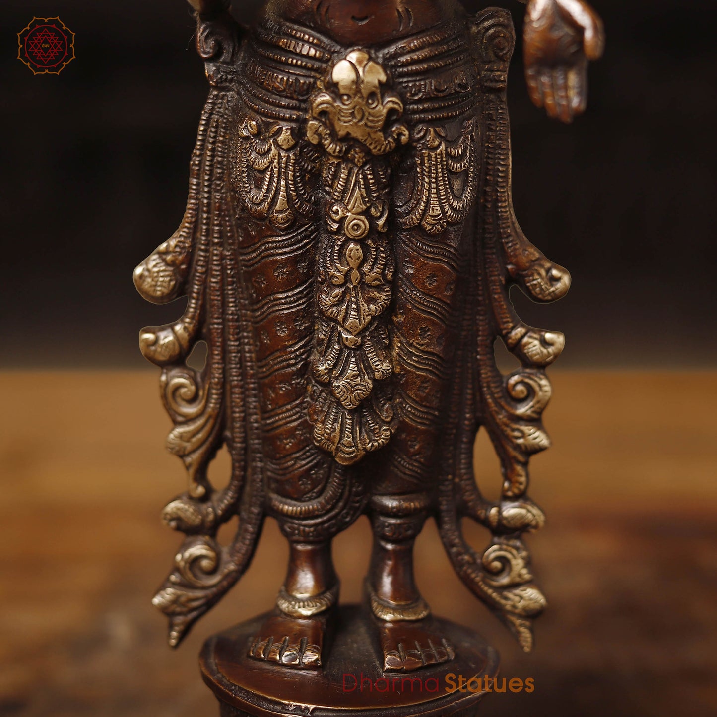 Brass Vishnu Lakshmi Idol, Fine Copper & Golden Finish, 12.5"