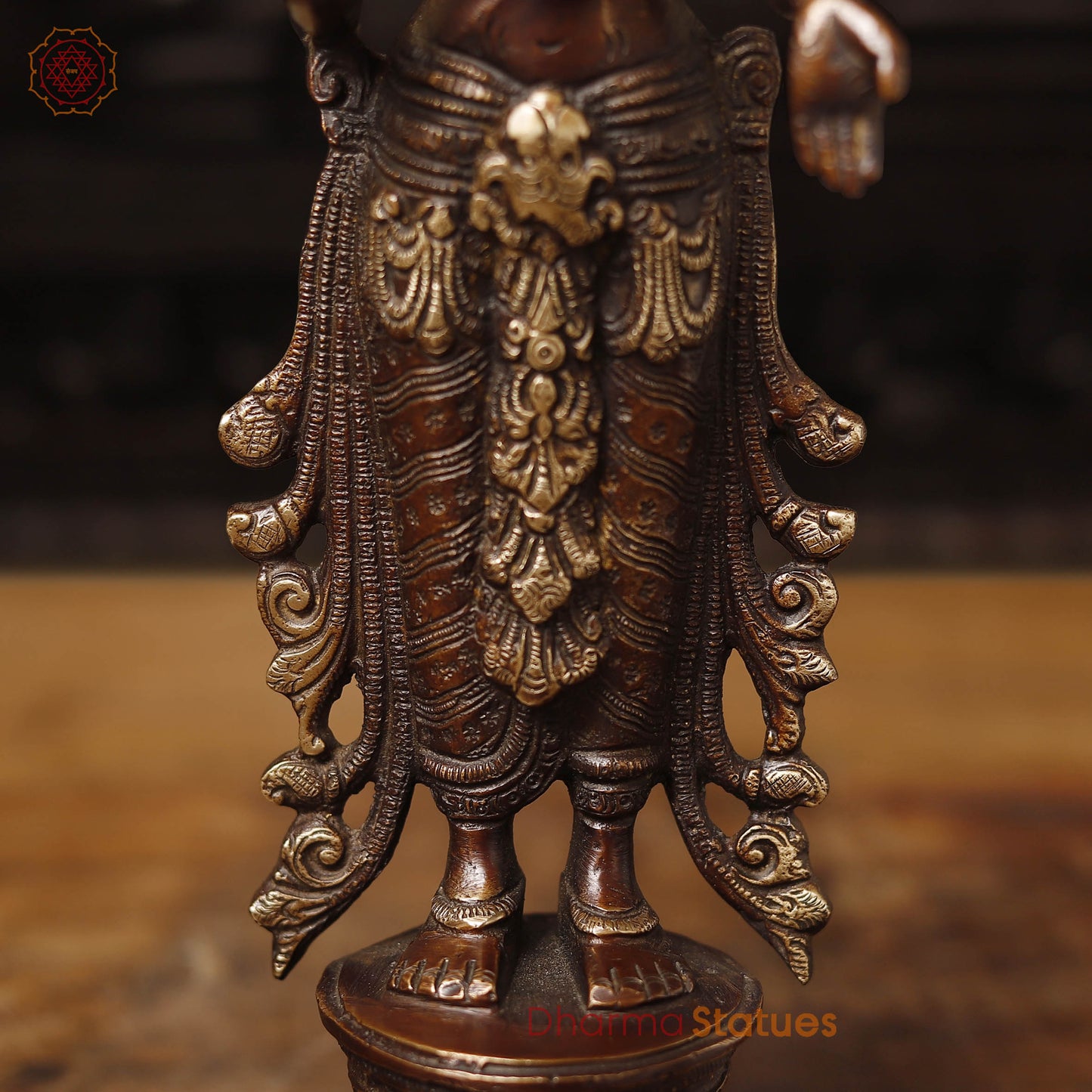 Brass Lakshmi Idol, Radiant Wealth Embodiment, Gold and Copper Finish. 12.5"