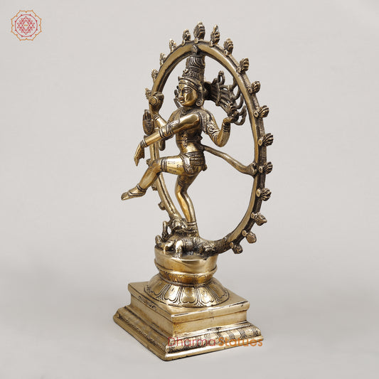 Brass Natraj Idol, Dancing Lord Shiva, Smooth Finish 15"