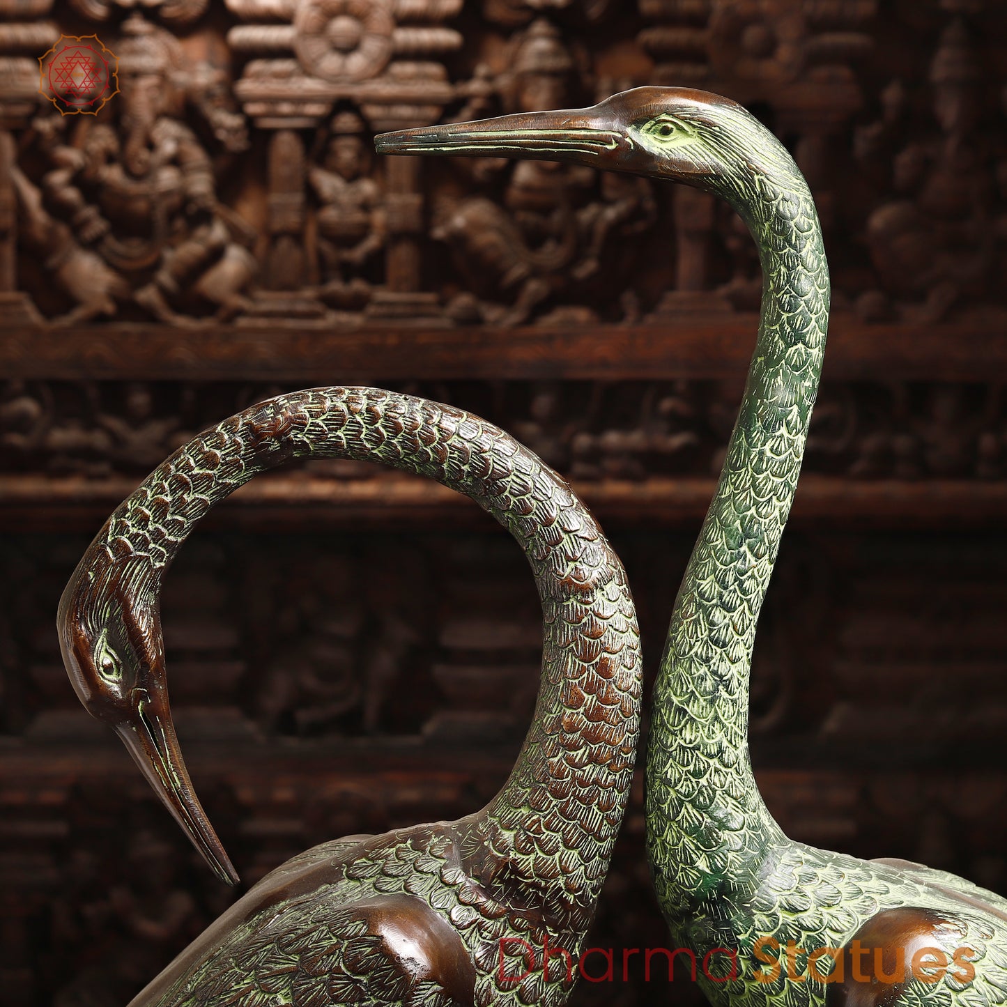 Brass Pair of Crane Bird, Green & Copper Finish, 39"