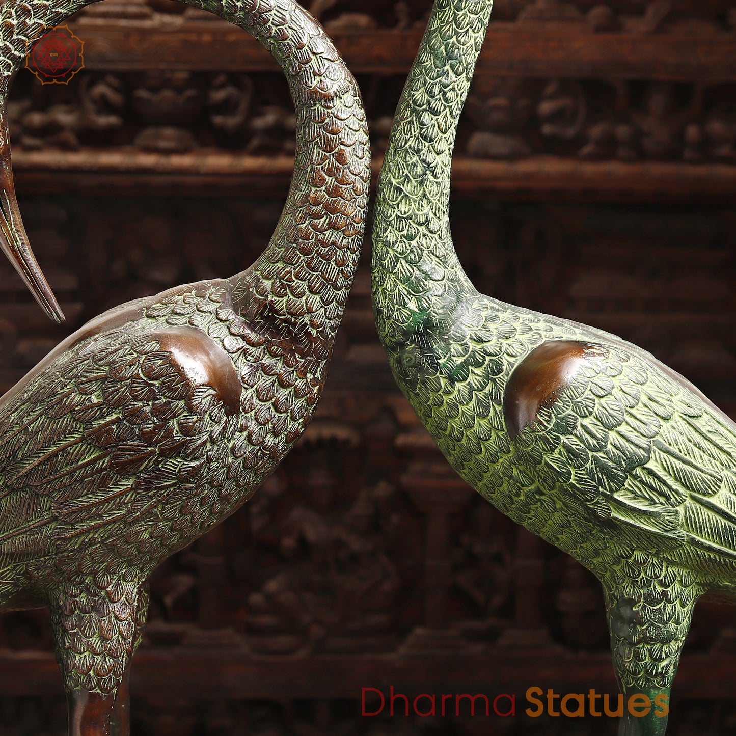 Brass Pair of Crane Bird, Green & Copper Finish, 39"