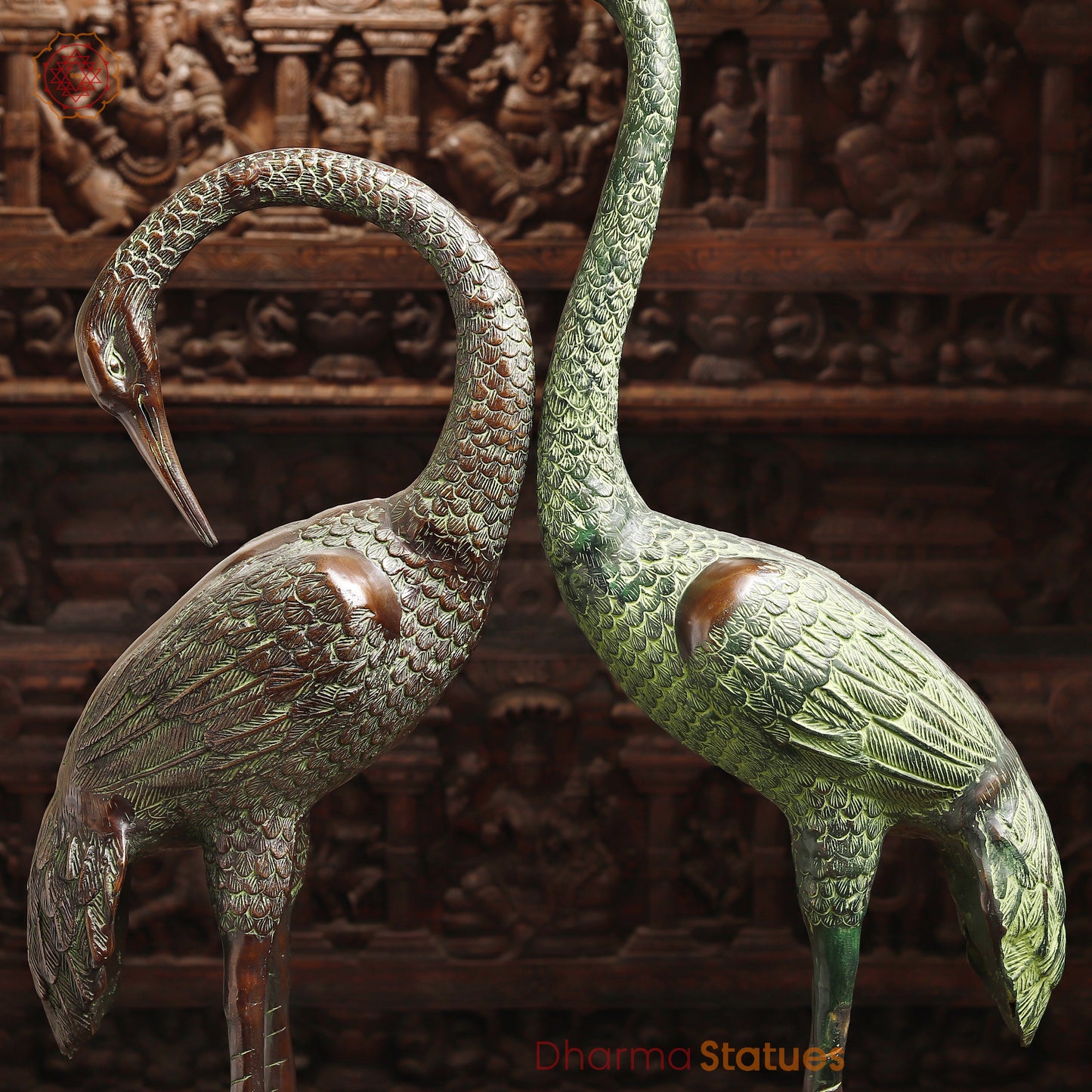 Brass Pair of Crane Bird, Green & Copper Finish, 39"