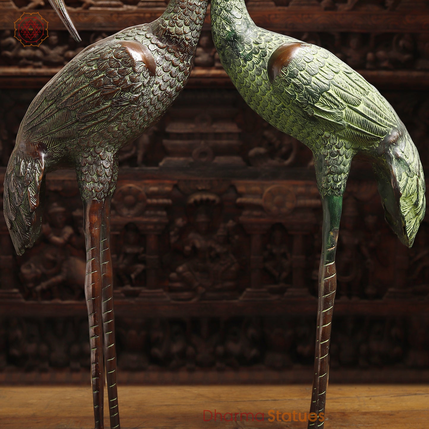 Brass Pair of Crane Bird, Green & Copper Finish, 39"