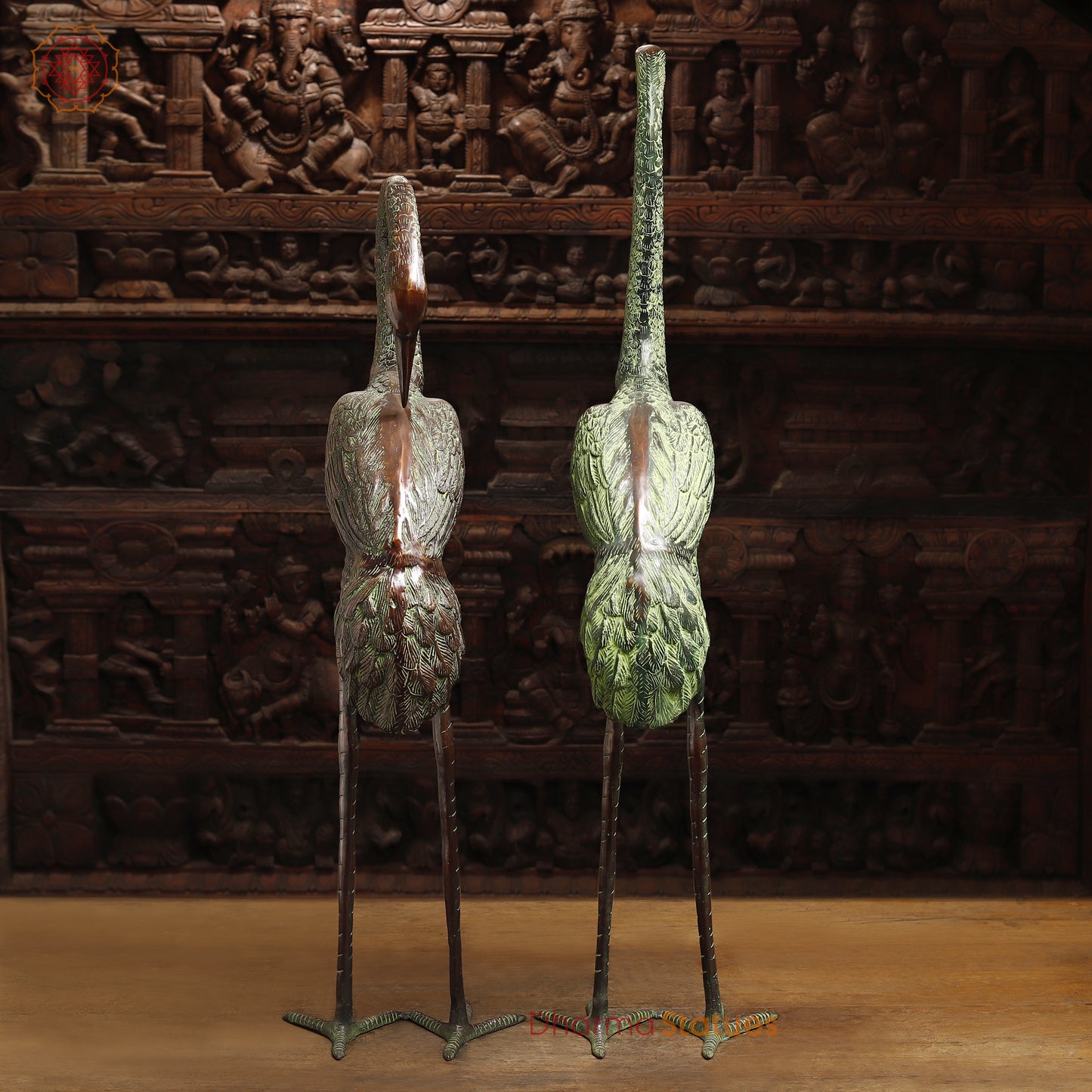 Brass Pair of Crane Bird, Green & Copper Finish, 39"
