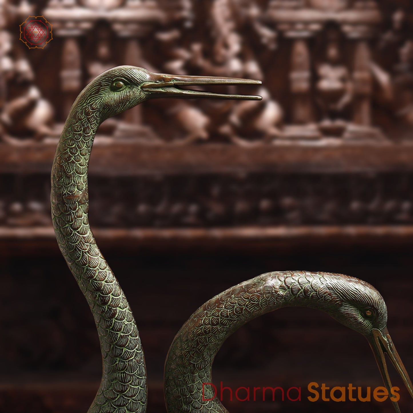 Brass Pair of Crane Bird, Green & Copper Finish, 58"