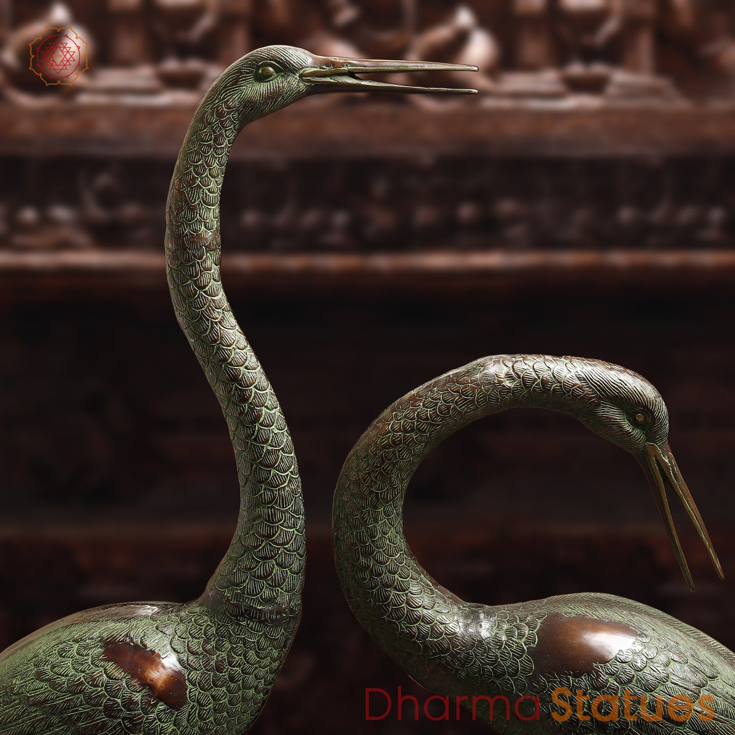 Brass Pair of Crane Bird, Green & Copper Finish, 58"