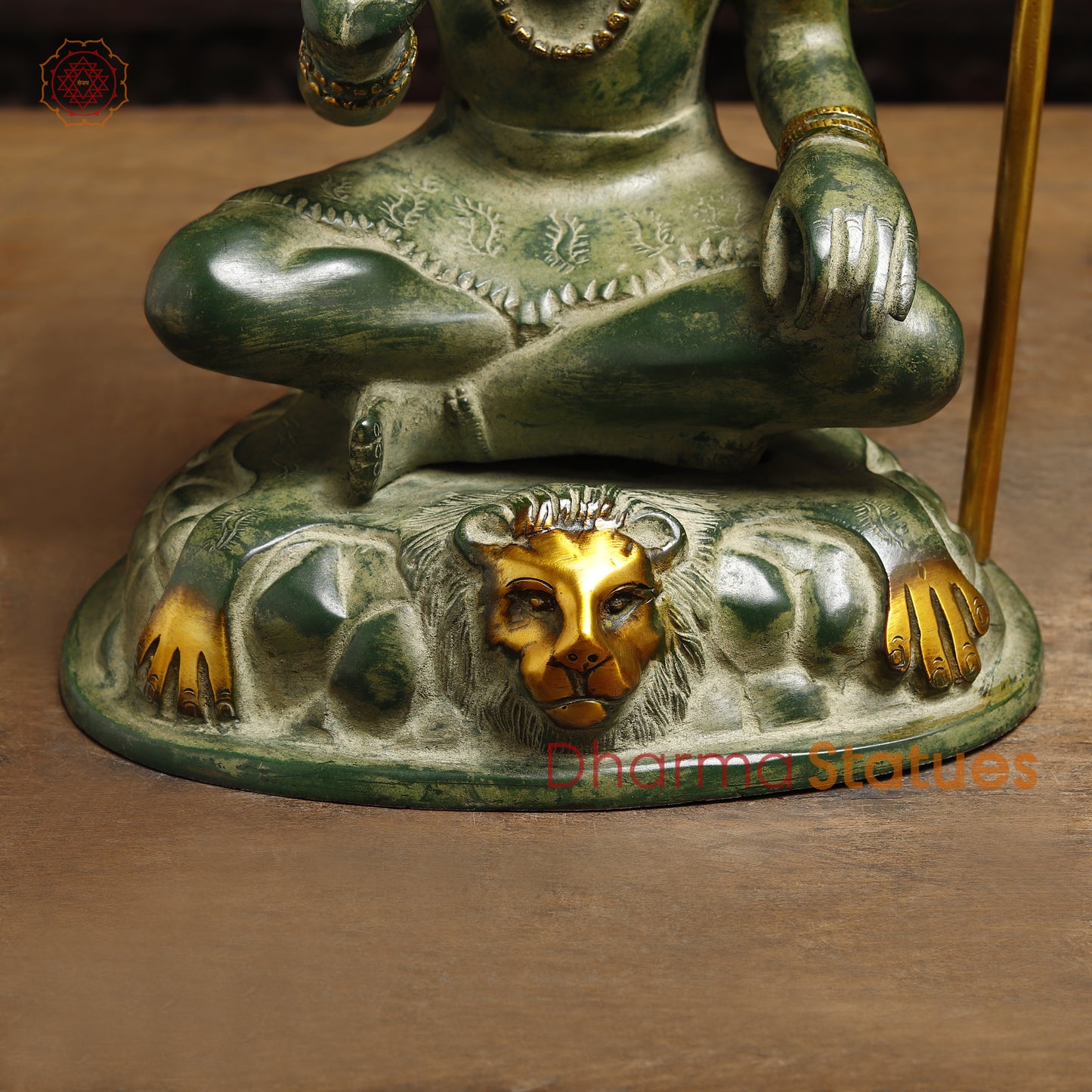 Brass Lord Shiva seated in Blessing Posture, Green Patina & Golden Finish, 13"