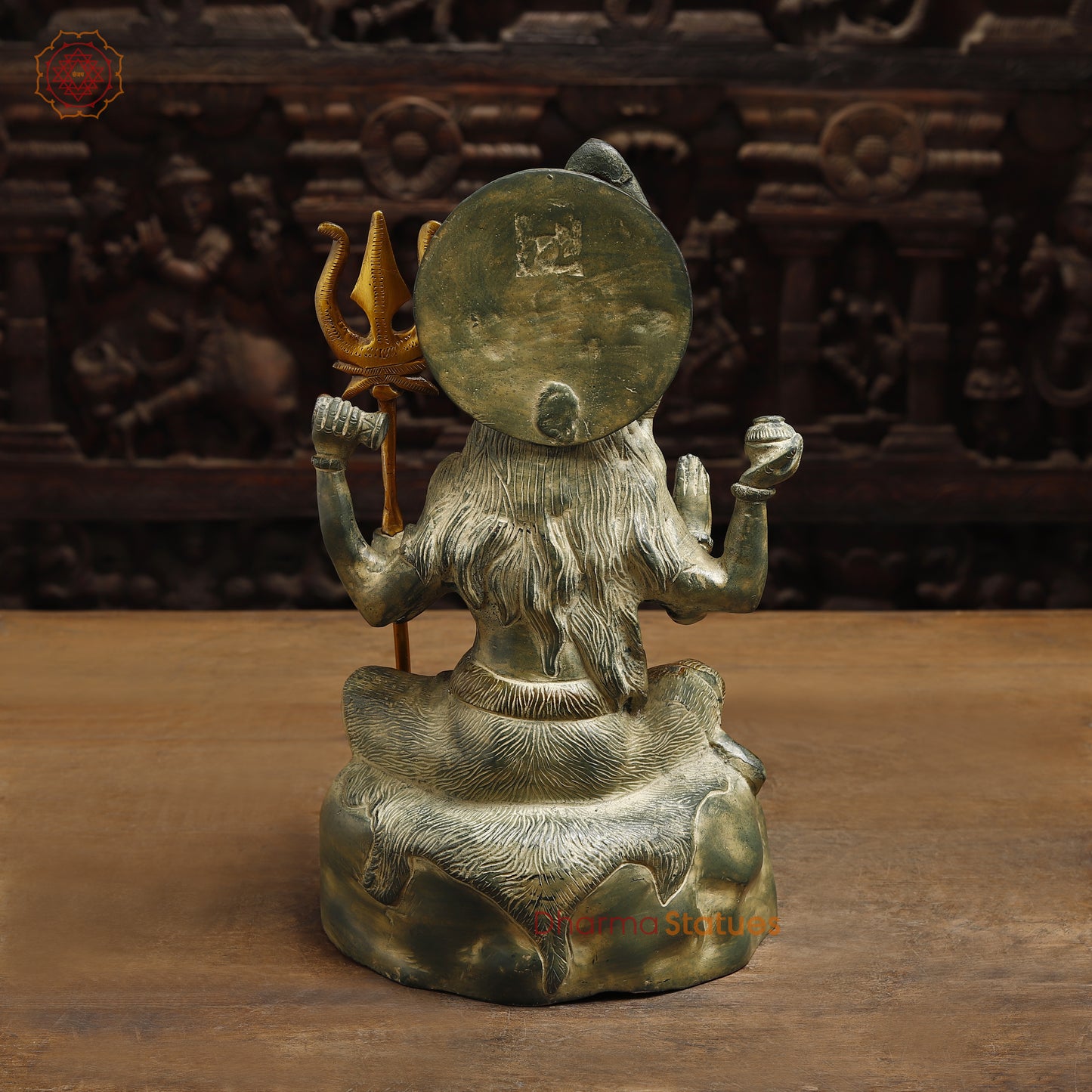 Brass Lord Shiva seated in Blessing Posture, Antique & Golden Finish, 13.5"