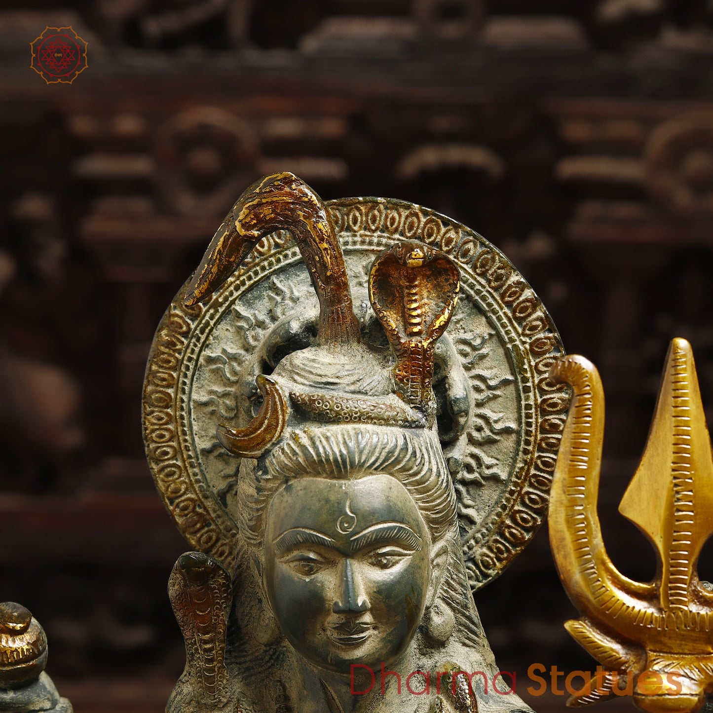 Brass Lord Shiva seated in Blessing Posture, Antique & Golden Finish, 13.5"