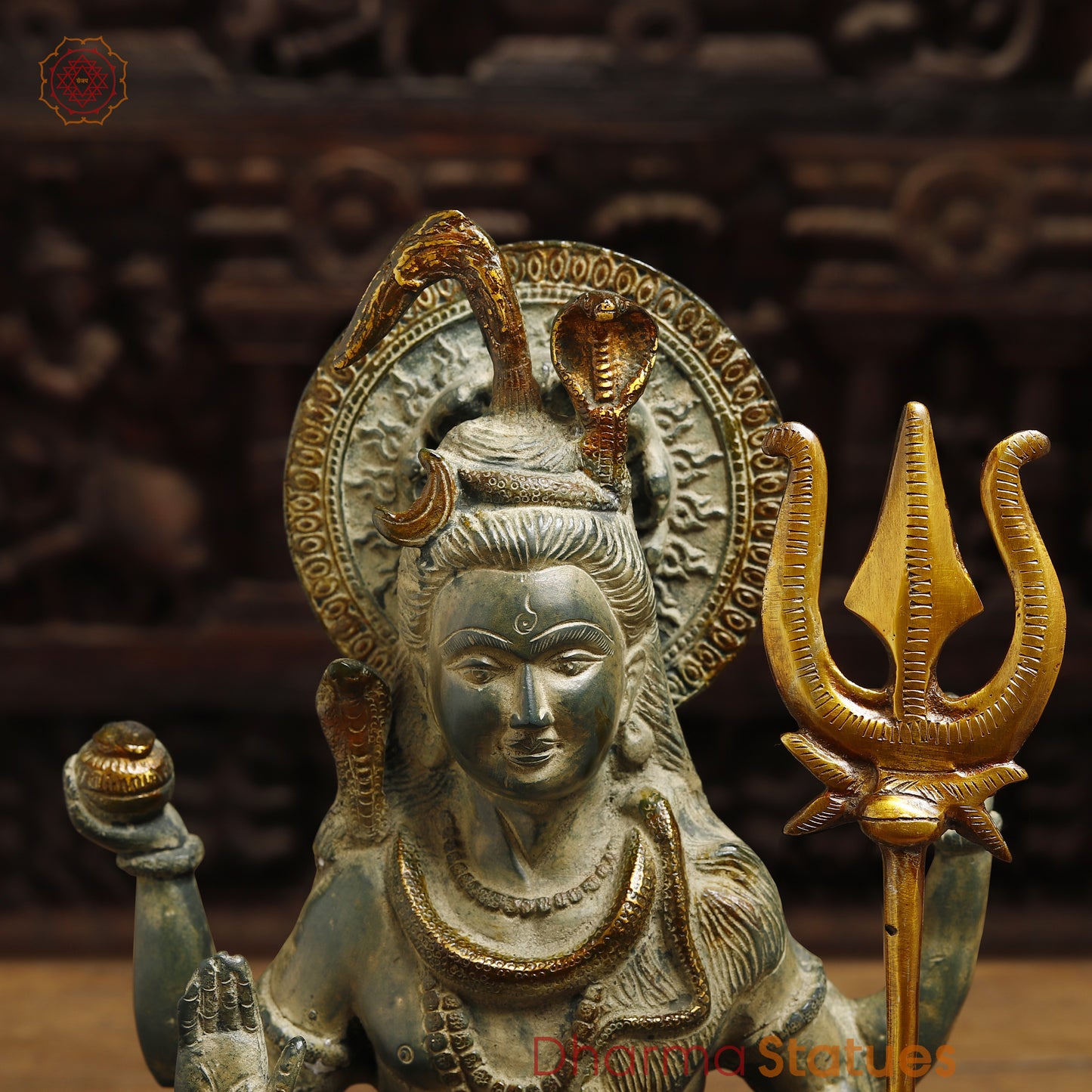 Brass Lord Shiva seated in Blessing Posture, Antique & Golden Finish, 13.5"