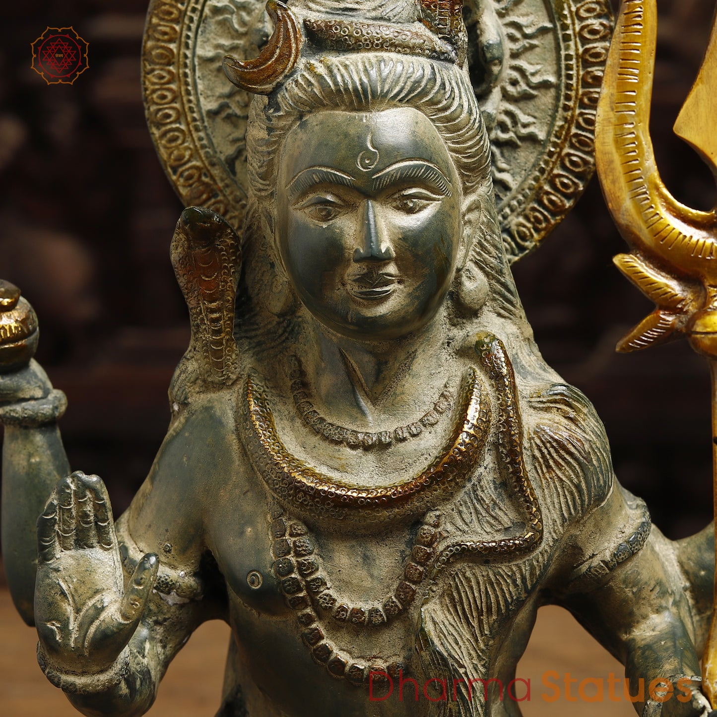 Brass Lord Shiva seated in Blessing Posture, Antique & Golden Finish, 13.5"