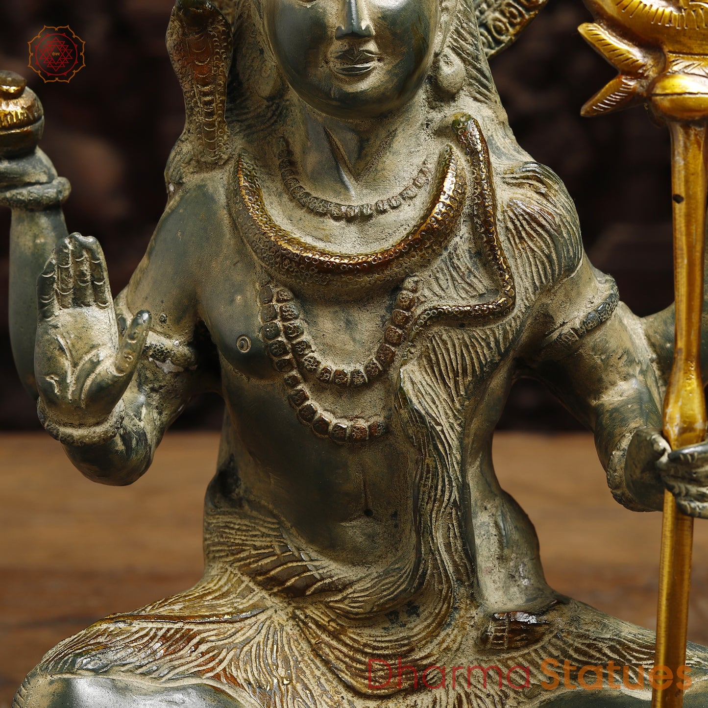 Brass Lord Shiva seated in Blessing Posture, Antique & Golden Finish, 13.5"