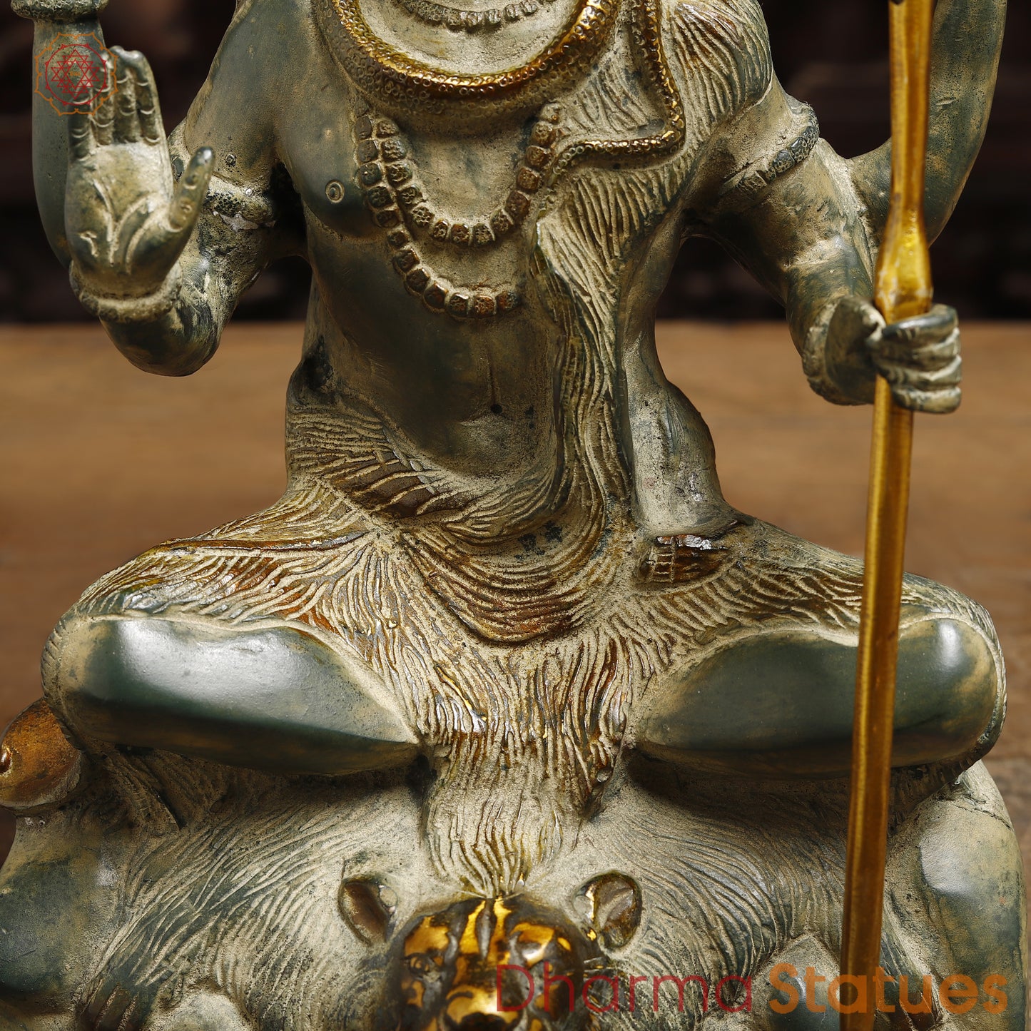 Brass Lord Shiva seated in Blessing Posture, Antique & Golden Finish, 13.5"