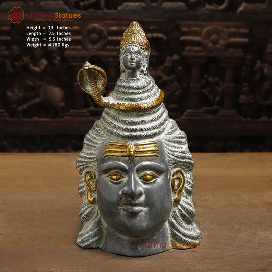Brass Shiva Head, Grey Color with Golden Finish, 13"