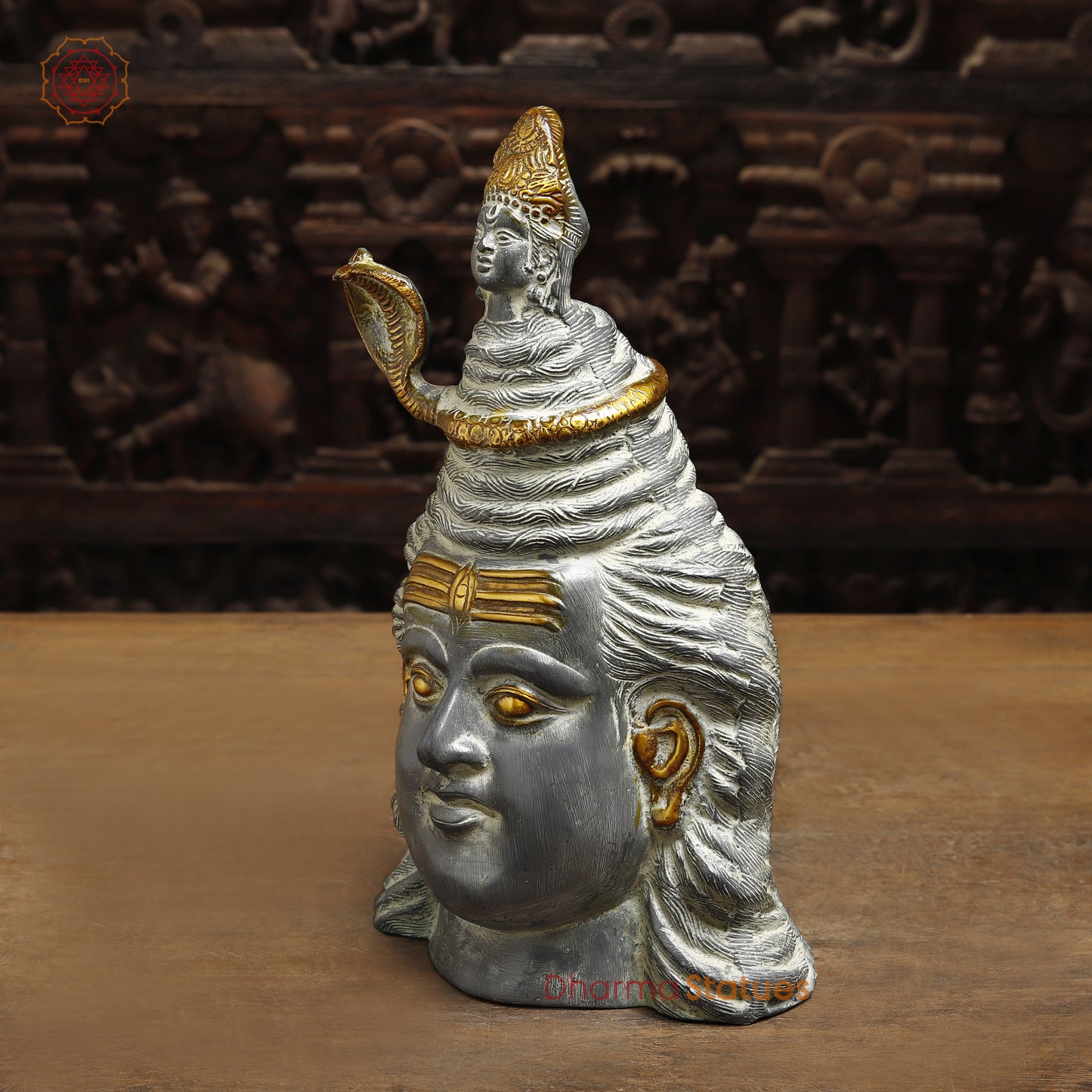 Brass Shiva Head, Grey Color with Golden Finish, 13"