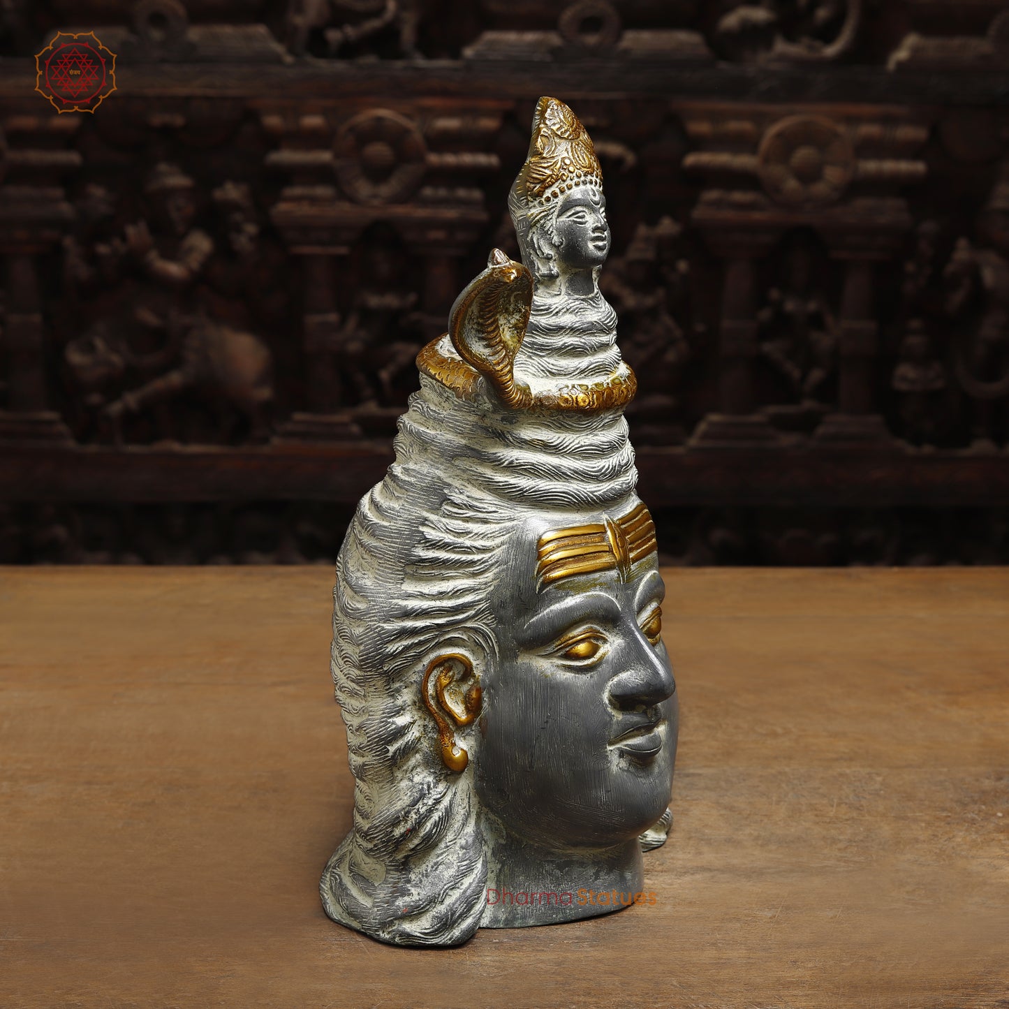 Brass Shiva Head, Grey Color with Golden Finish, 13"