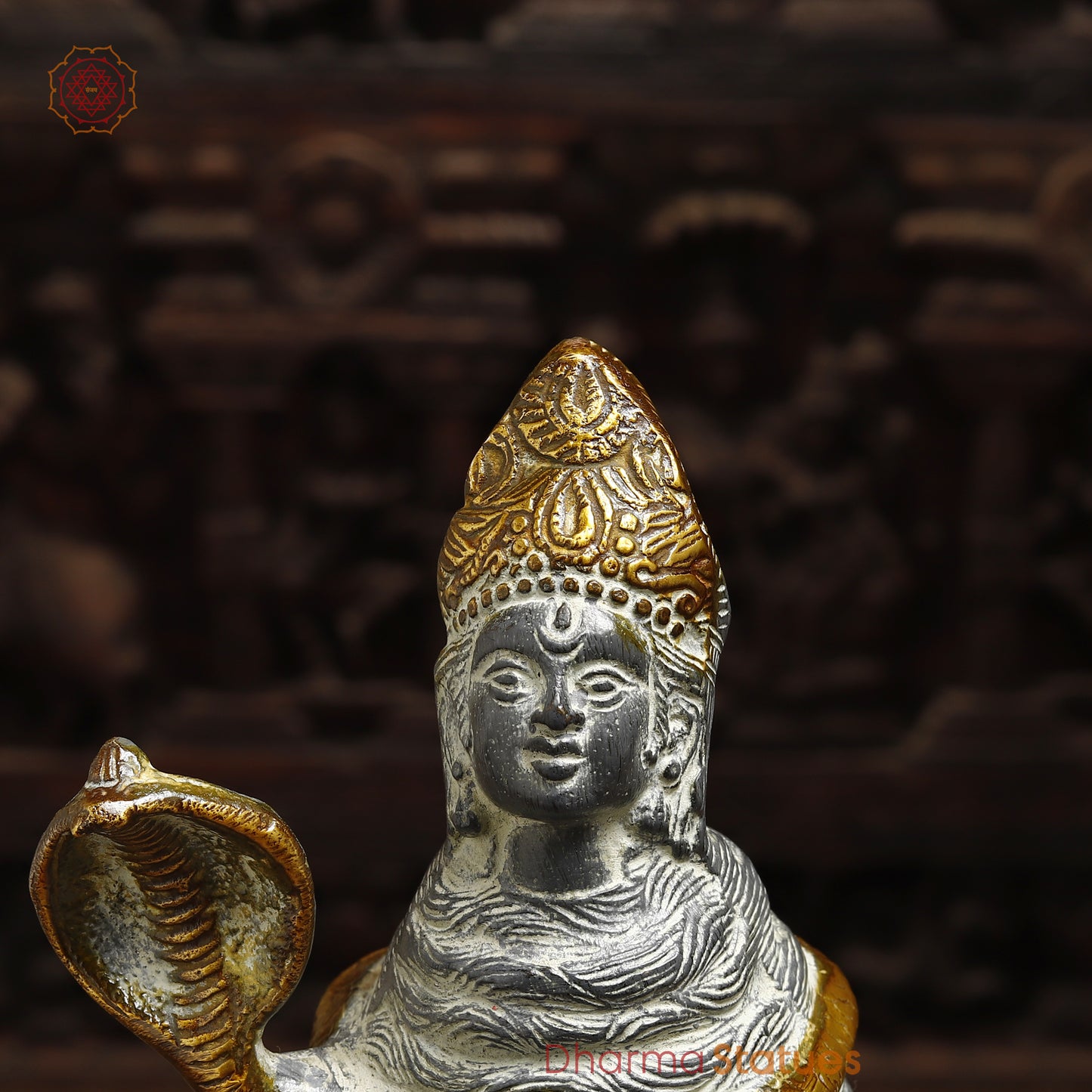 Brass Shiva Head, Grey Color with Golden Finish, 13"
